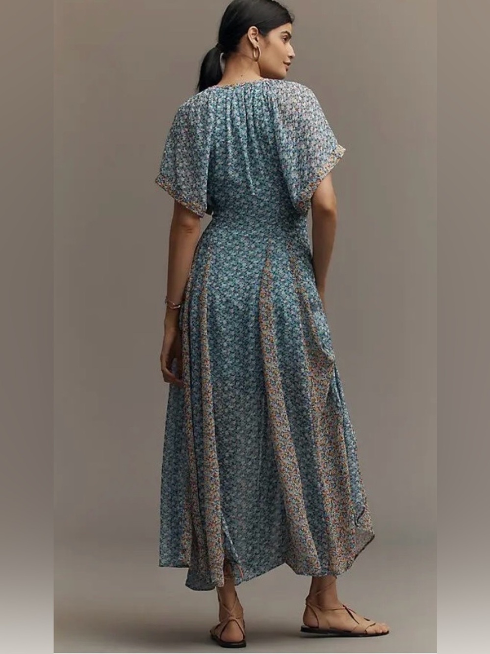 Anthropologie Floral V-Neck Blue Maxi Dress with Button Front size 2 - Picture 2 of 14